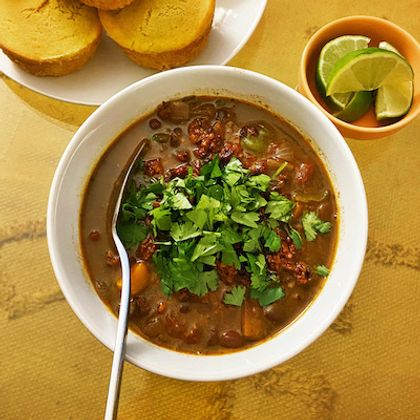 Vegan black bean chili with butternut squash